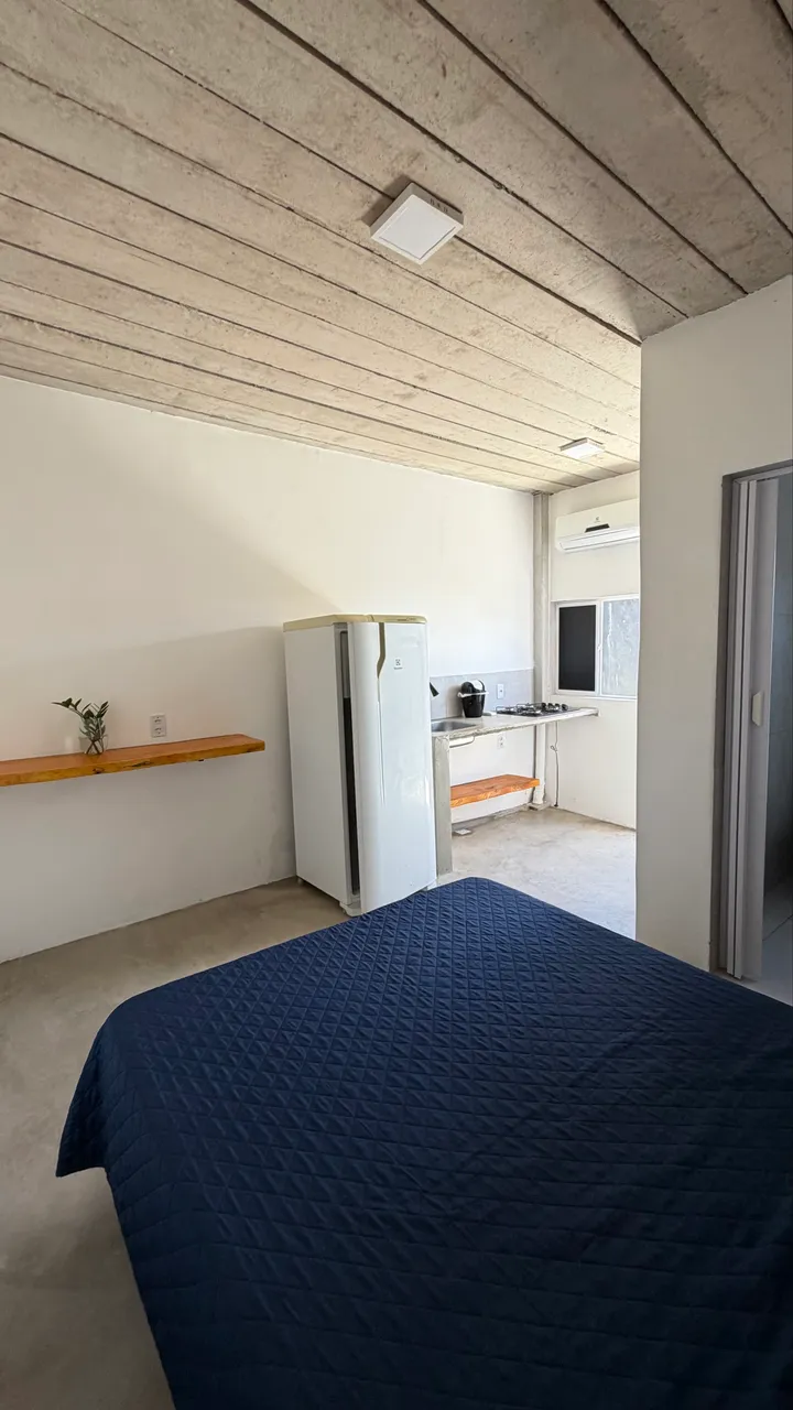 Furnished studio with compact kitchenette and gas stove