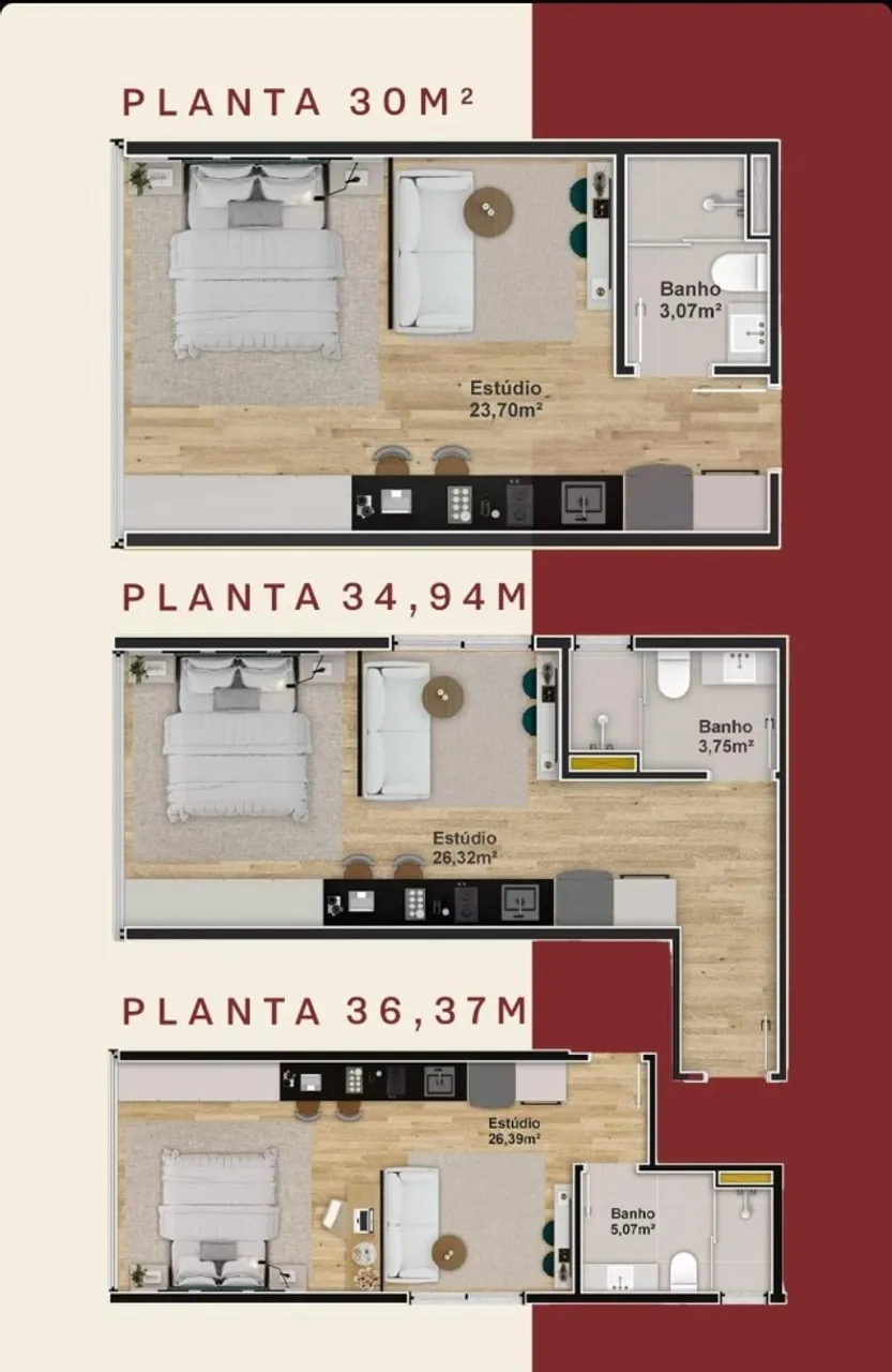 Estúdio mobiliado com varanda envidraçada e 34 m² — photo 17