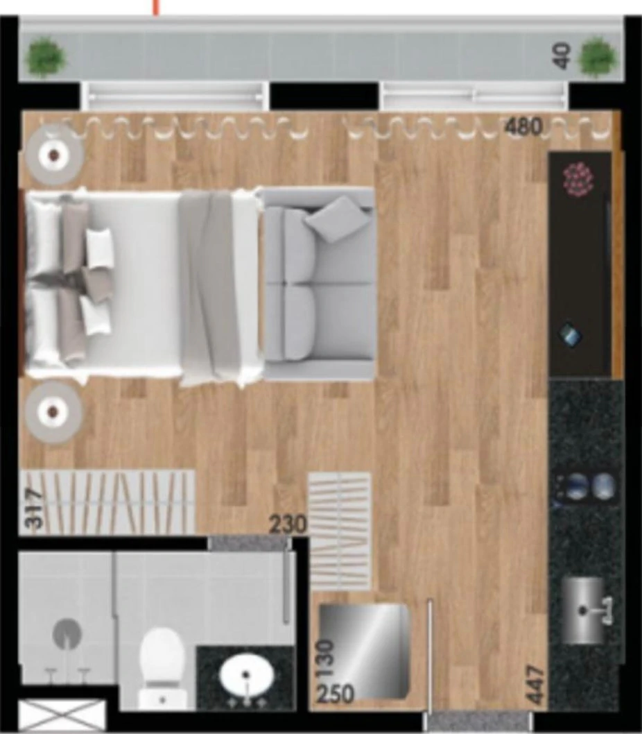 Estudio de 45 m² con 1 dormitorio, 1 baño y balcón — photo 5