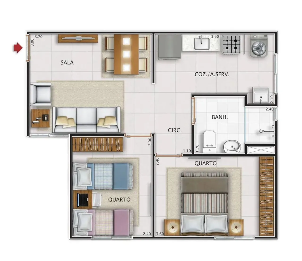 Lavadora y 2 dormitorios: departamento de 50 m² — photo 14