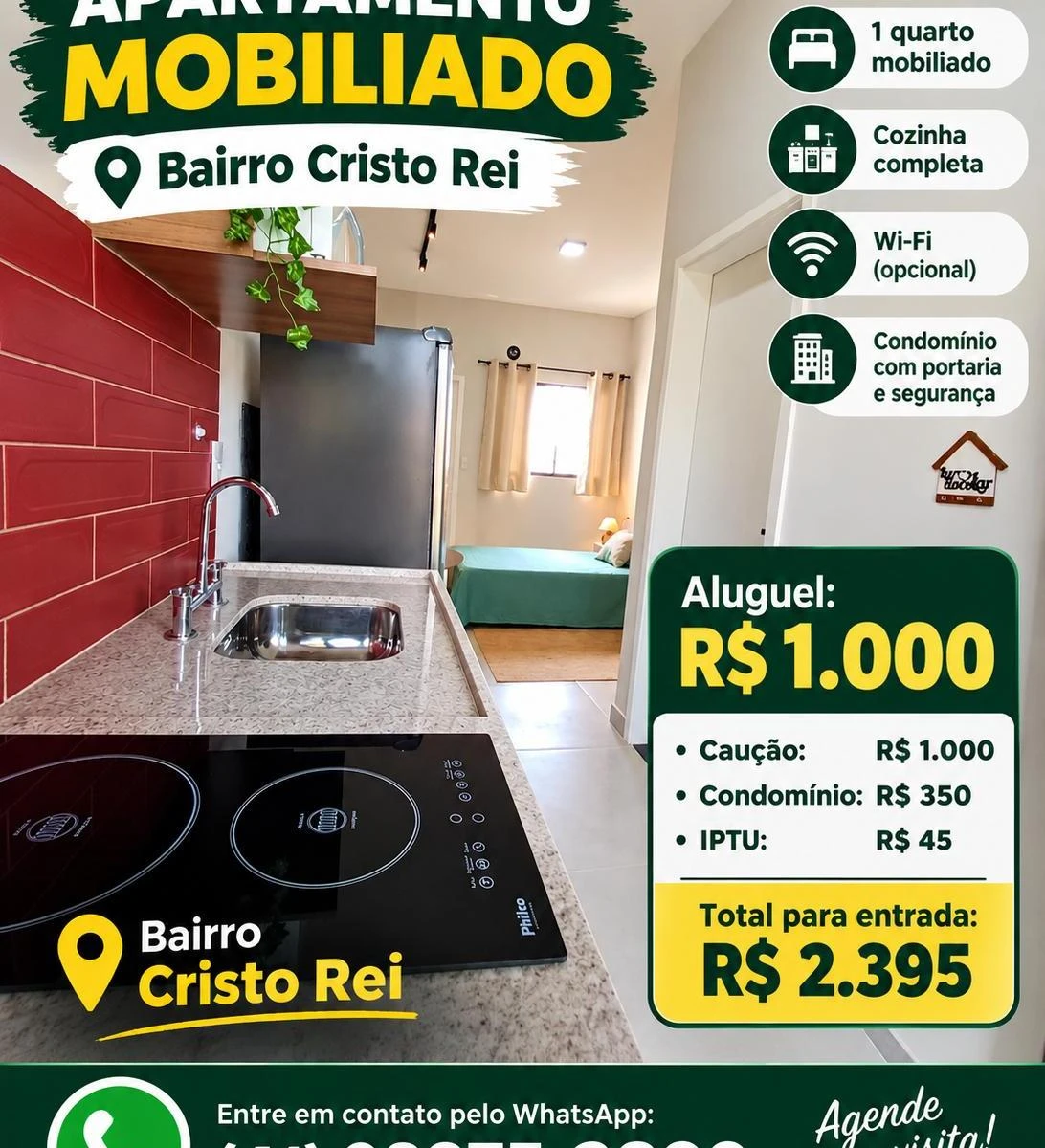 One-bedroom apartment with a washing machine
