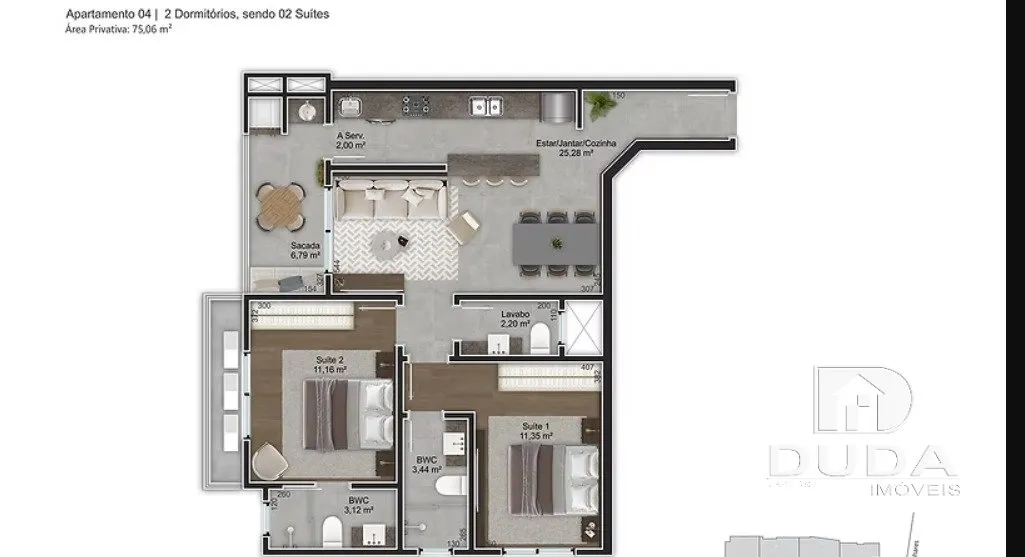 Home office in a 2-bedroom apartment, 75 m²