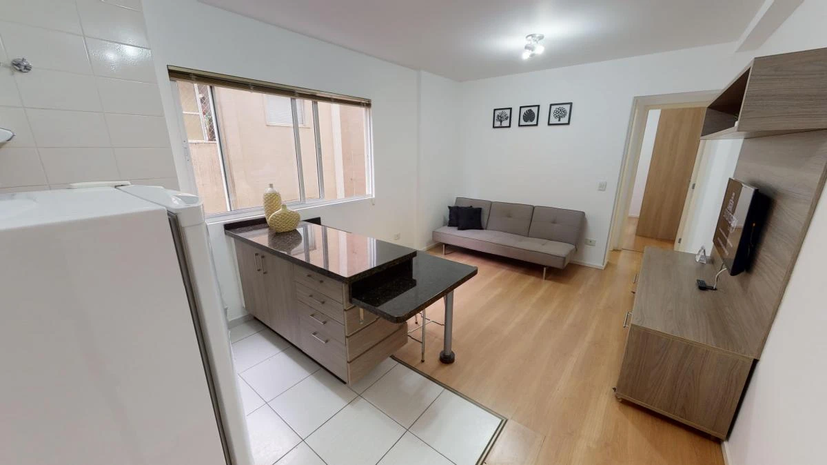 Apartamento mobiliado de 1 quarto com cozinha americana
