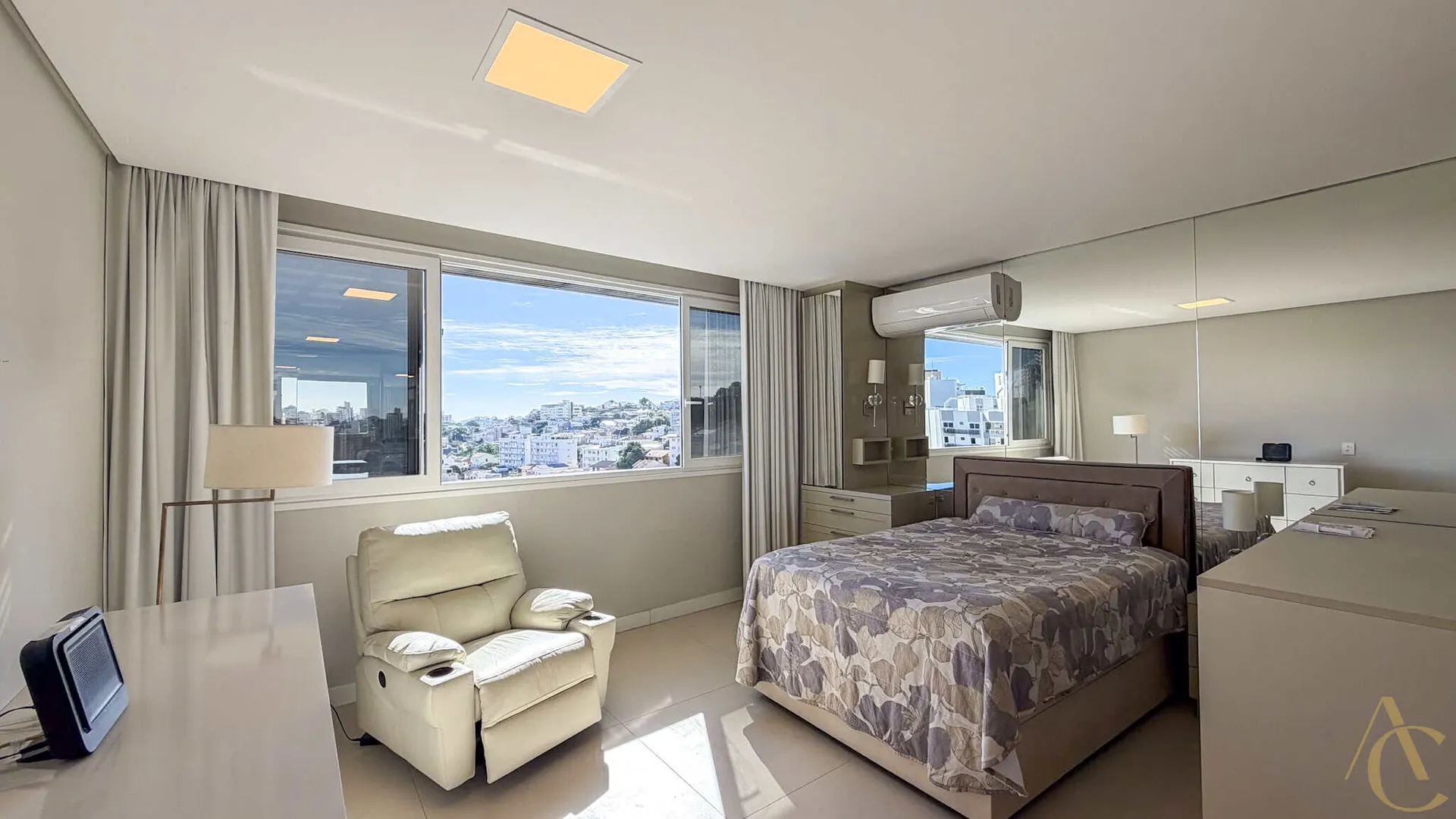 Furnished studio with glassed-in balcony and storage