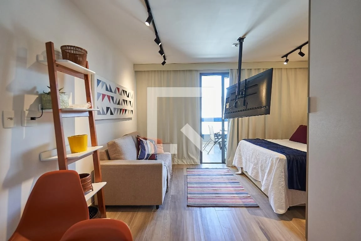 Furnished studio in a building with a gym