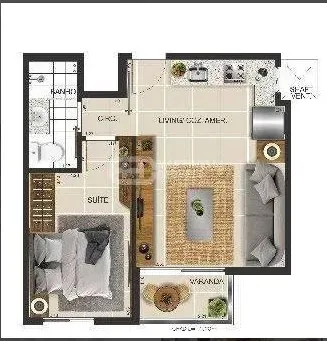 Apartamento de 1 quarto com cozinha integrada e vaga — photo 3