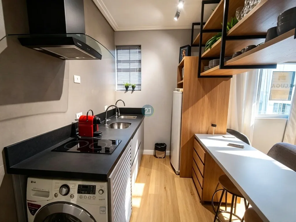 Estudio amueblado con estilo industrial y cocina abierta — photo 11