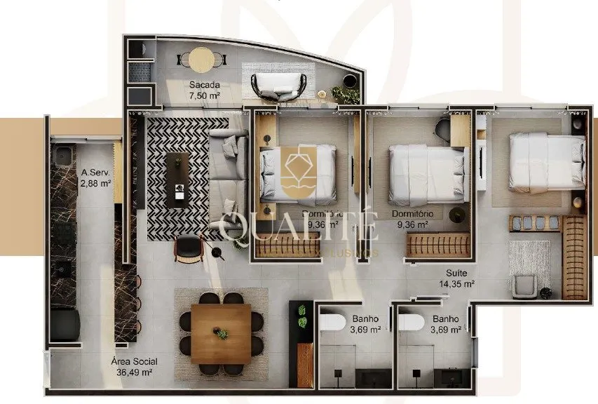 Furnished 3-bedroom apartment with 123 m² and parking — photo 45