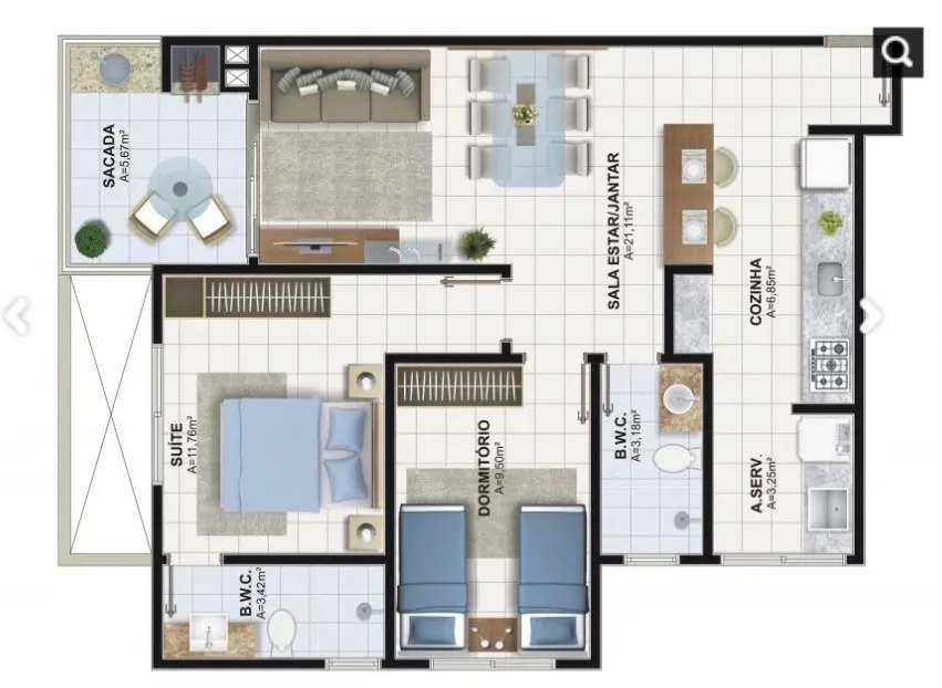 Furnished 80 m² apartment with 2 bedrooms and balcony — photo 13