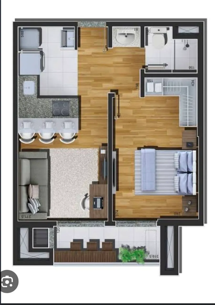 Glass-enclosed balcony in a one-bedroom apartment, 42 m² — photo 15