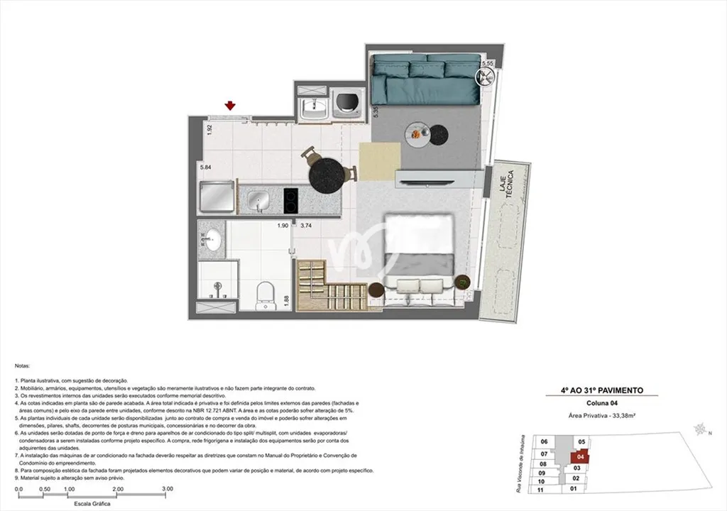 Unfurnished apartment with 1 bedroom and 2 bathrooms — photo 14