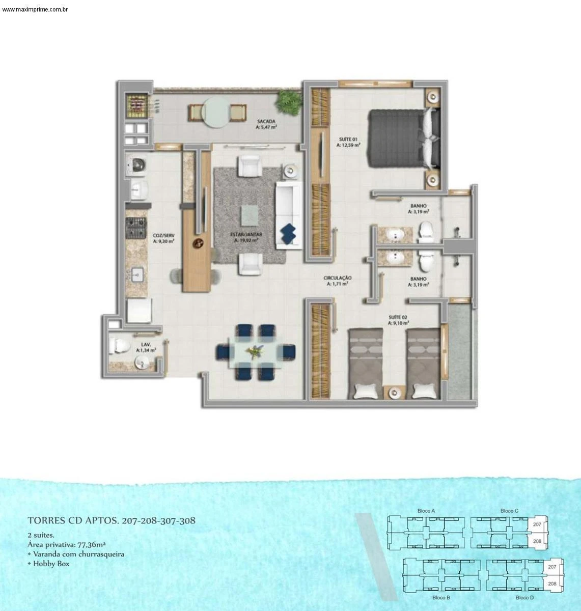 Apartment, 77 m², with floor-to-ceiling windows — photo 13