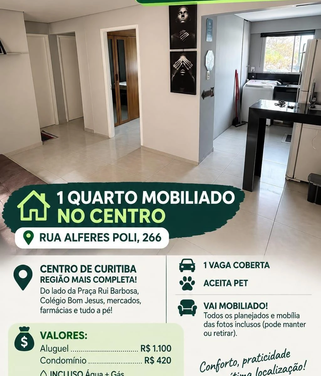 One-bedroom apartment with a home office in Curitiba
