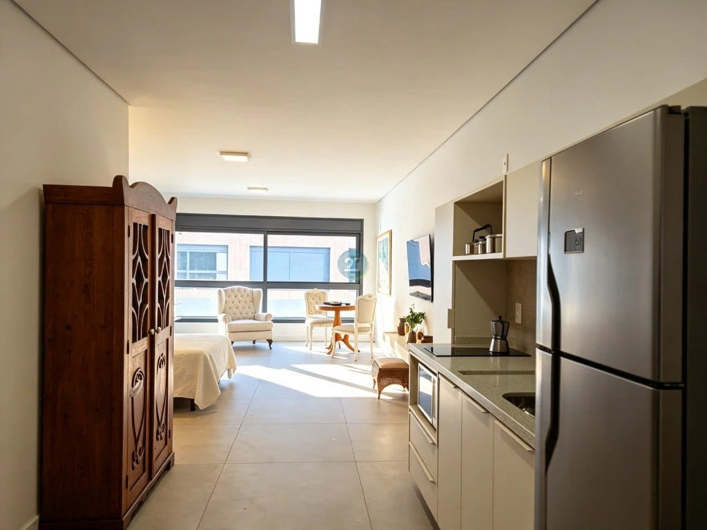 Studio com 1 quarto, 54 m² e cozinha americana
