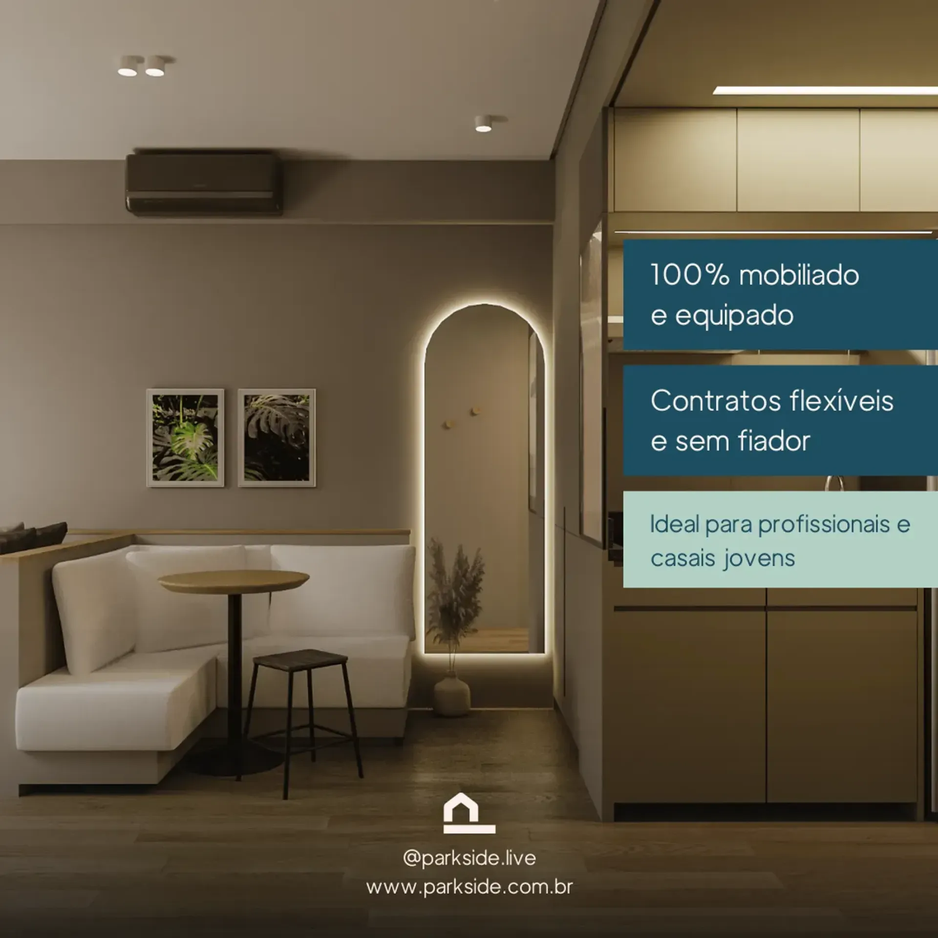 One-bedroom apartment in a building with a coworking space