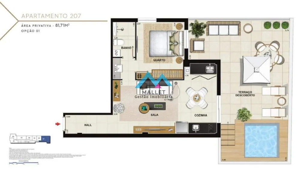 1-bedroom apartment with terrace and pool — photo 4