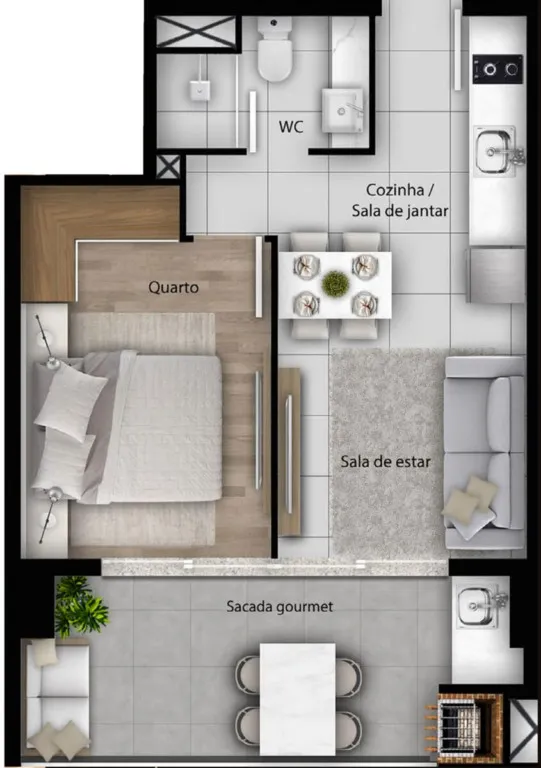 Apartamento mobiliado com cozinha integrada e varanda fechada — photo 17