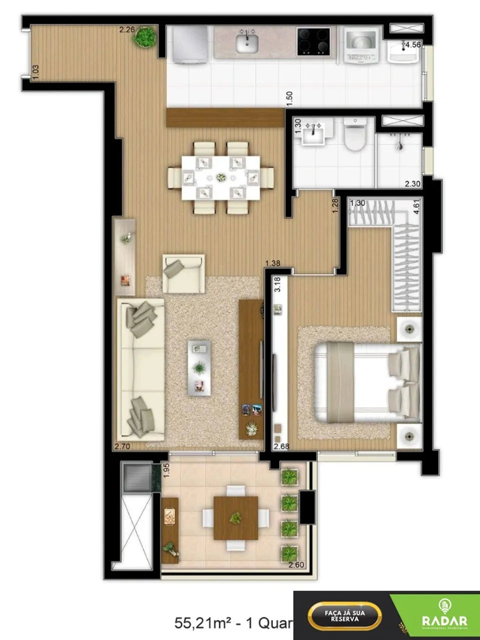 Furnished 1-bedroom apartment with 84 m² and parking — photo 7