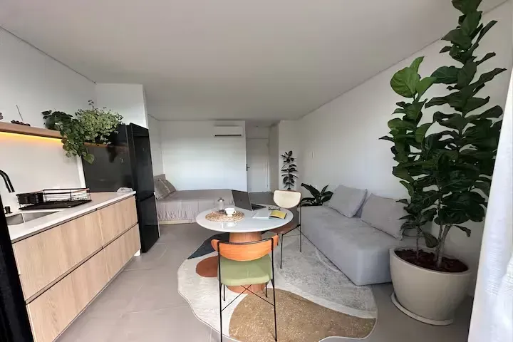 Furnished 59 m² studio on the 1st floor with private BBQ