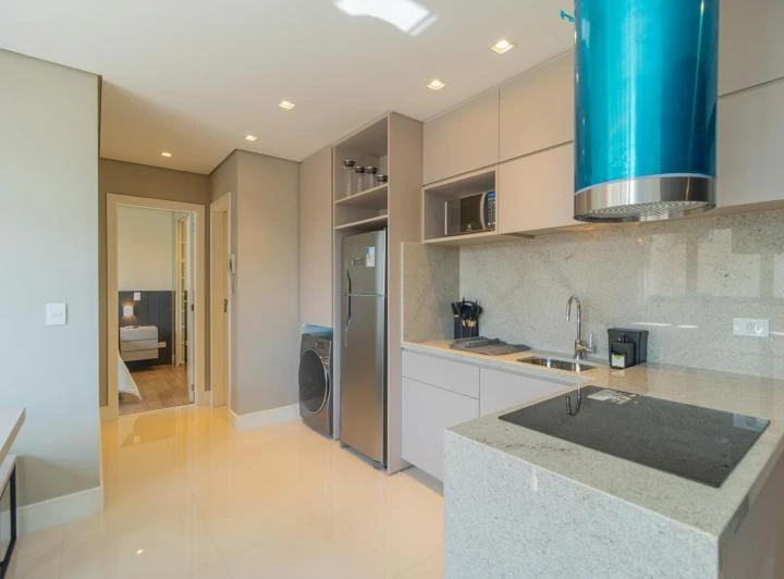 1-bedroom apartment with an open-plan kitchen and 2 baths