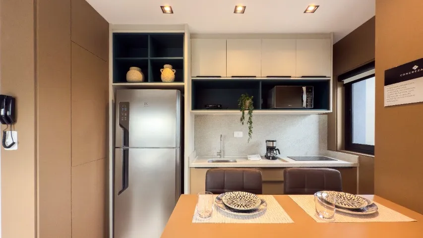 Furnished studio with open-plan kitchen and balcony — photo 7