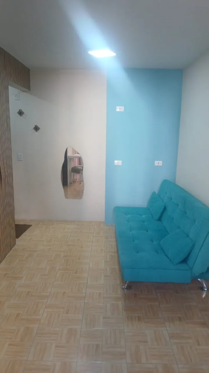 Furnished studio with a closed kitchen and gas stove