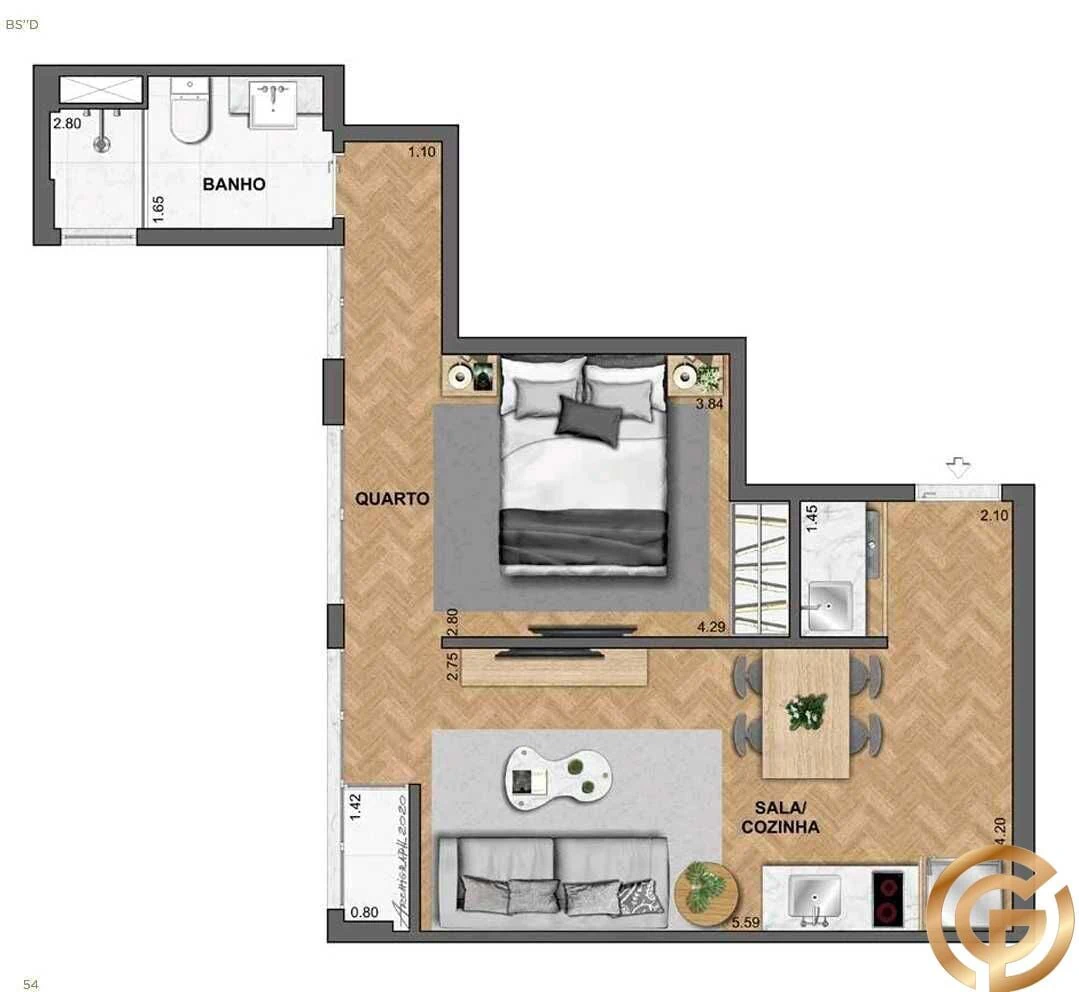 Furnished apartment, 39 m², with a washing machine — photo 21