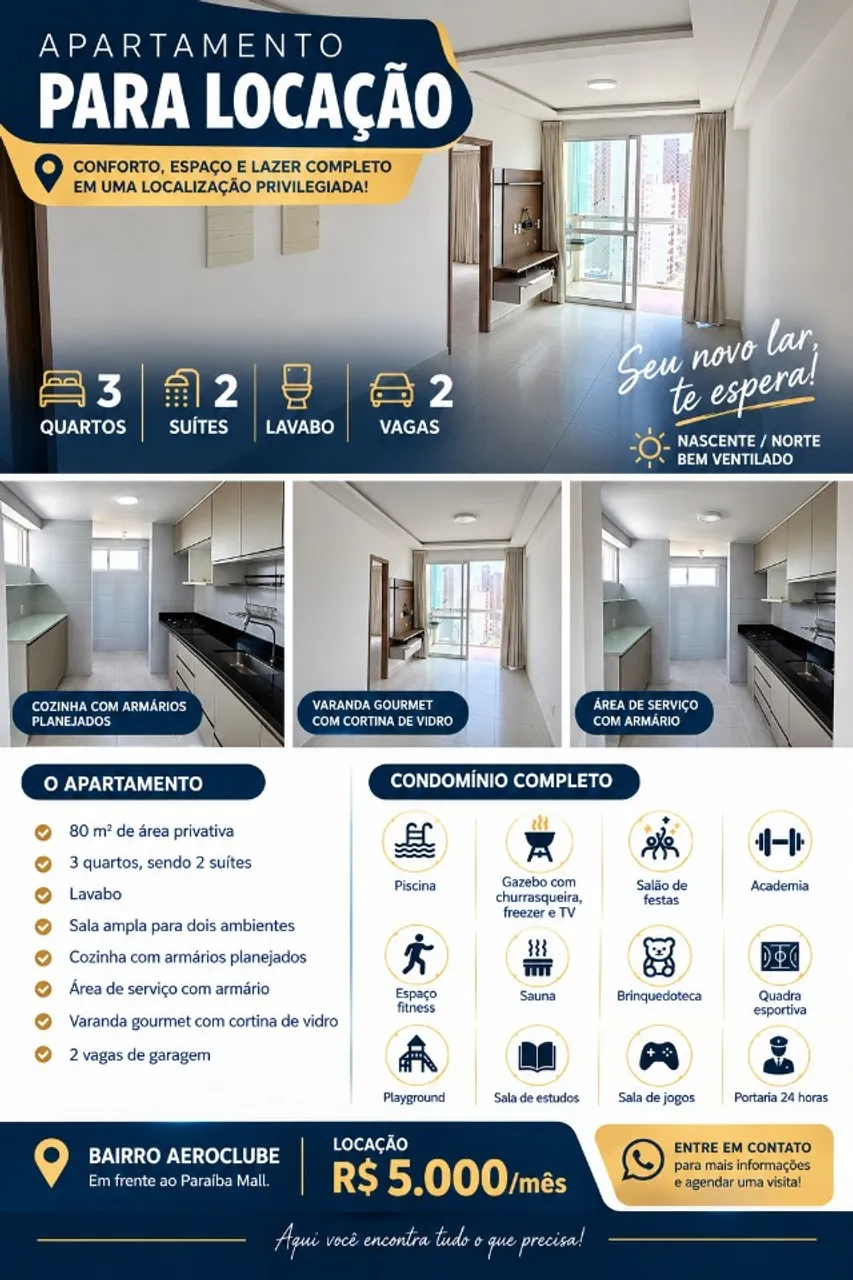 Apartamento de 3 quartos com máquina de lavar, Bessa — photo 2