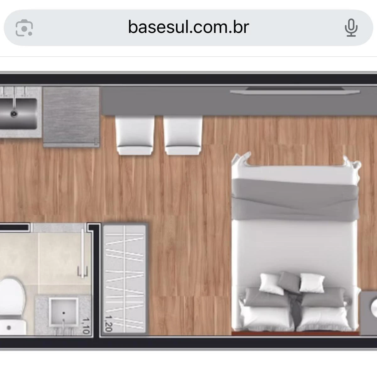 Furnished apartment, 17 m², with a washing machine