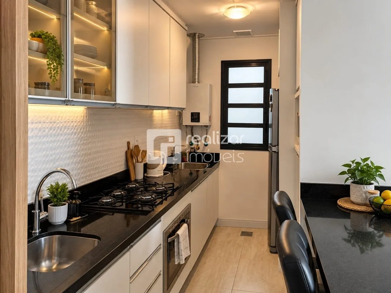 One-bedroom apartment in a building with a gym
