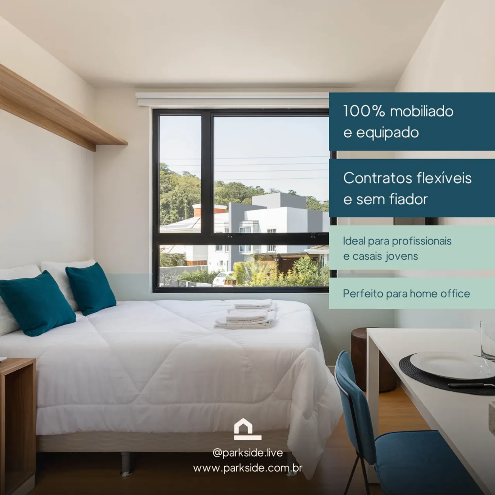 One-bedroom apartment in a building with a coworking space