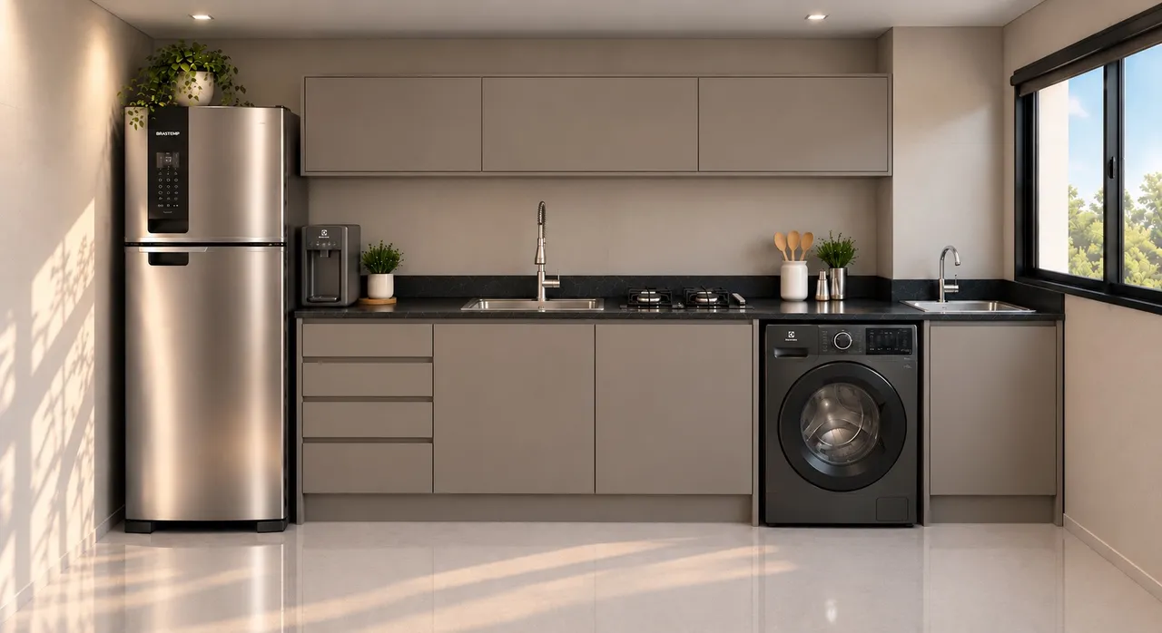 Washing machine in a 2-bedroom apartment, 53 m²