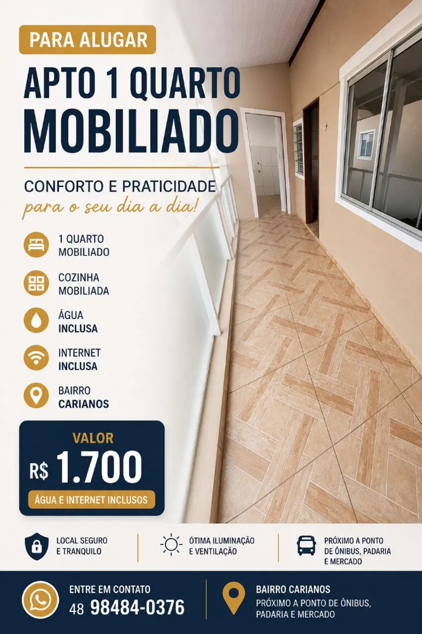 Furnished studio with 1 bedroom and a balcony