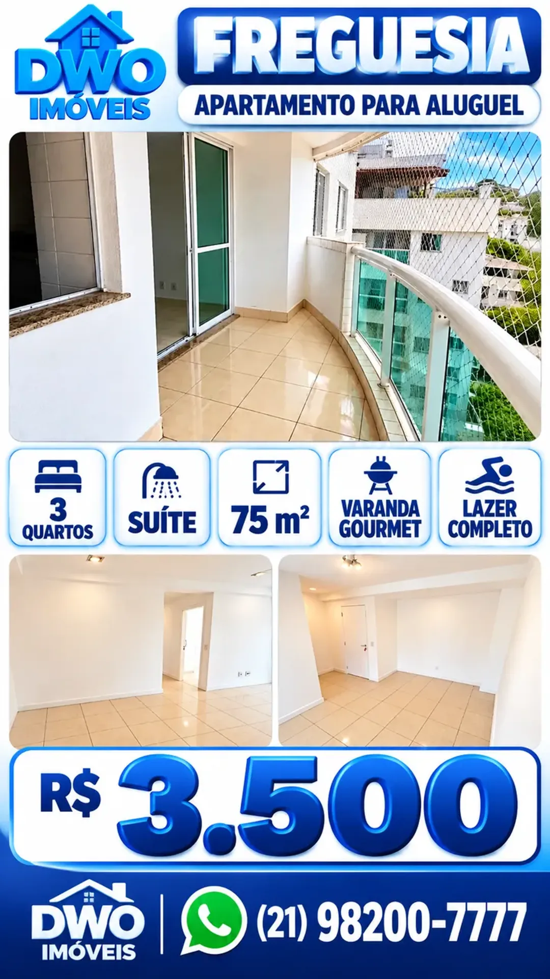 3-bedroom apartment with a glass-enclosed balcony