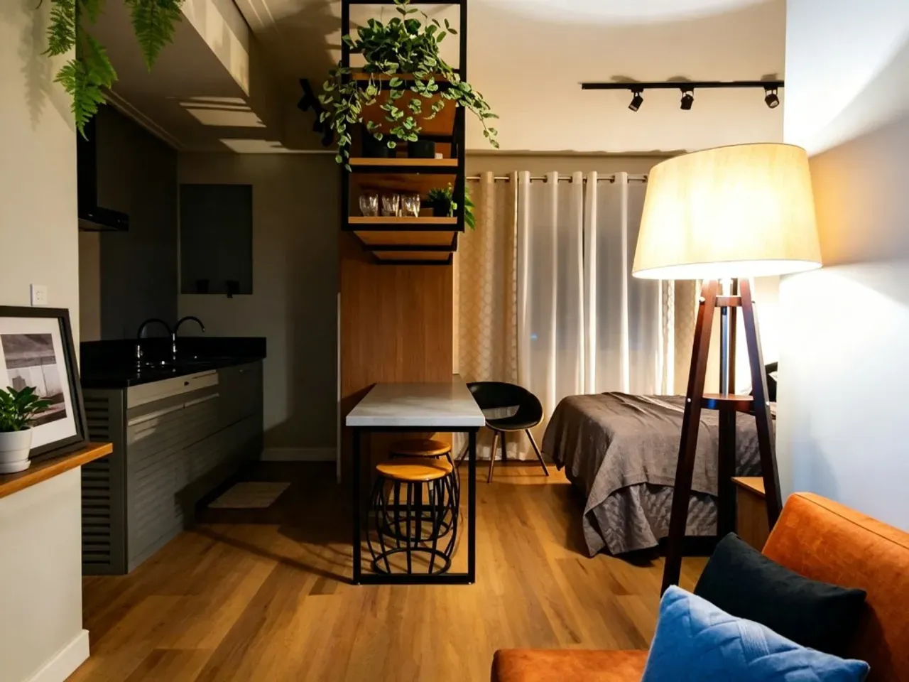 Estudio amueblado con estilo industrial y cocina abierta — photo 12