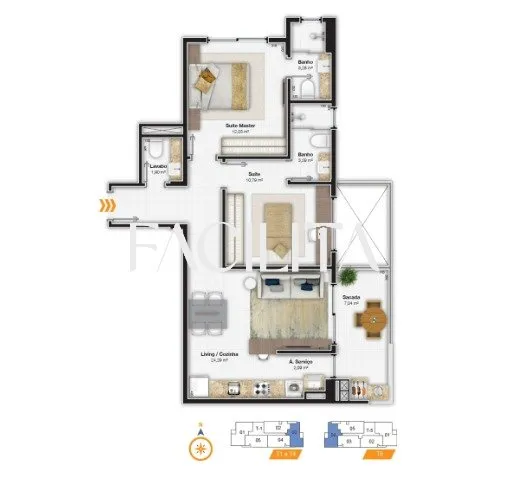 Furnished 2-bedroom apartment with balcony grill and 76 m² — photo 38