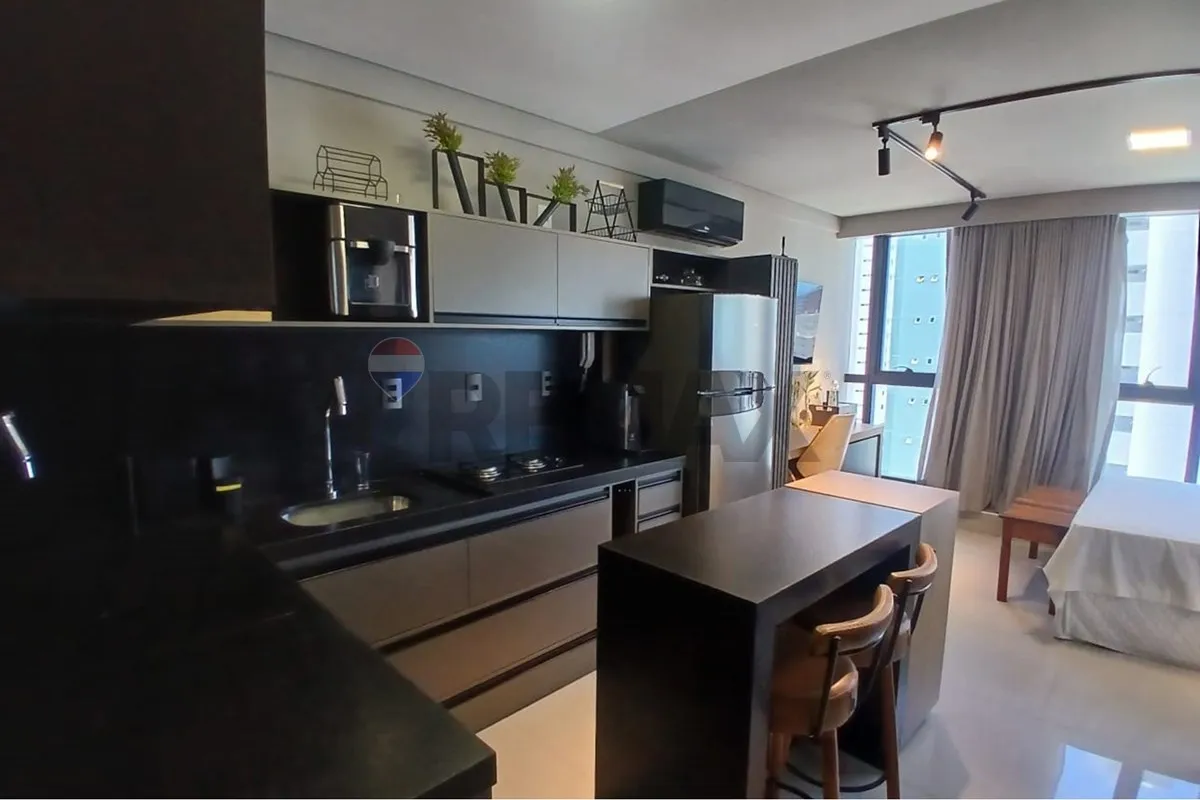 Apartamento mobiliado de 1 quarto com 25 m² e 1 vaga no térreo