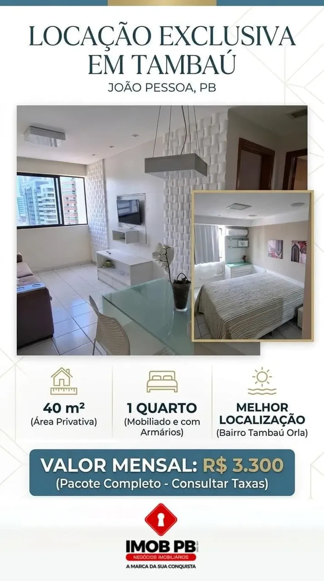 Furnished one-bedroom, 40 m² apartment in João Pessoa