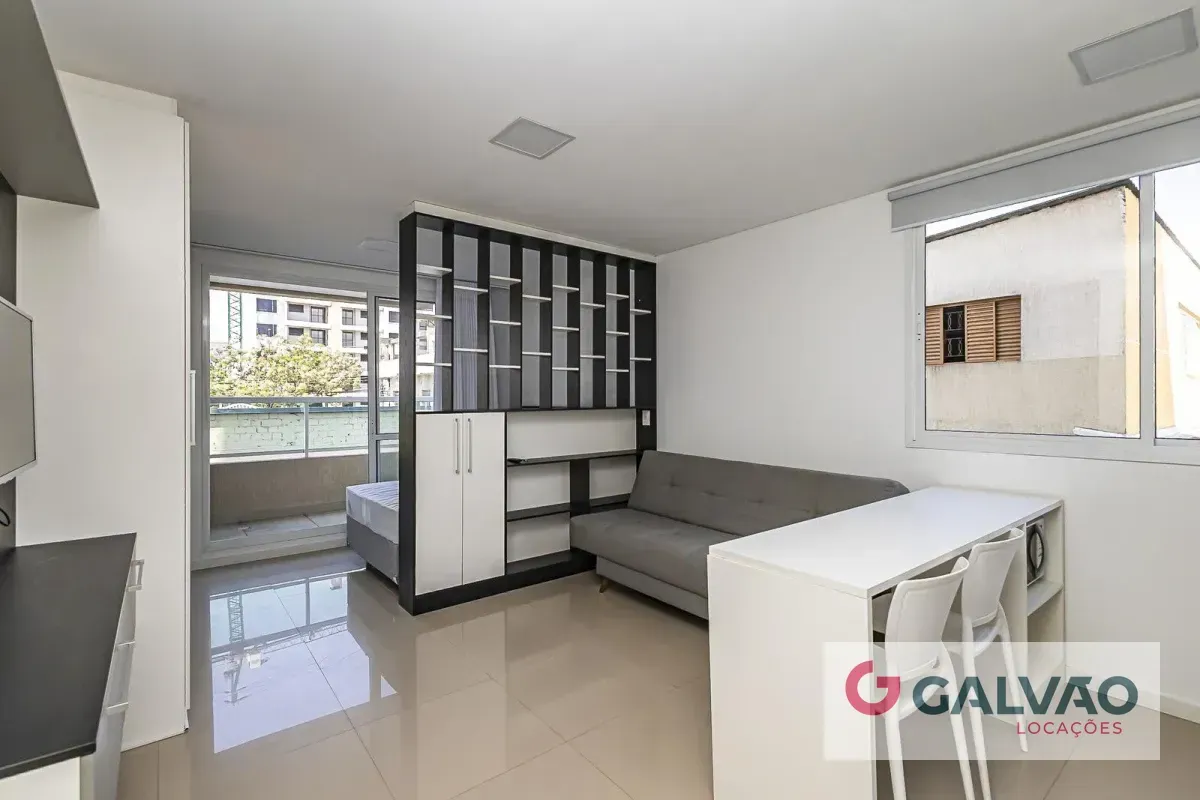 Furnished studio in a building with a gym