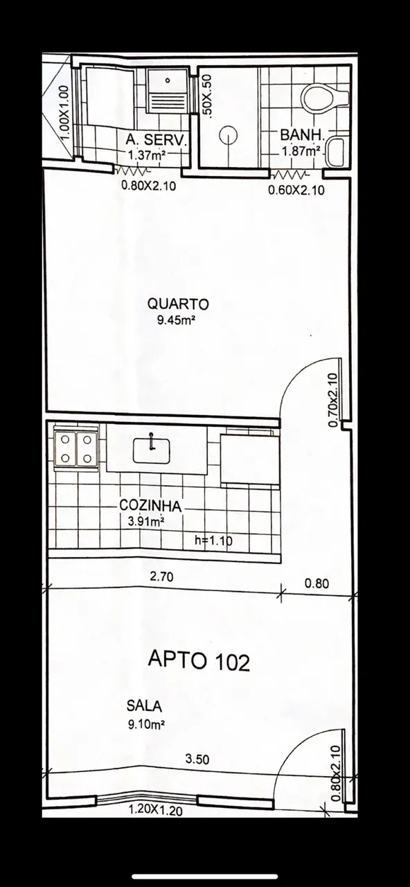 Kitnet tipo estudio con 1 dormitorio y 1 baño, sin parking — photo 6