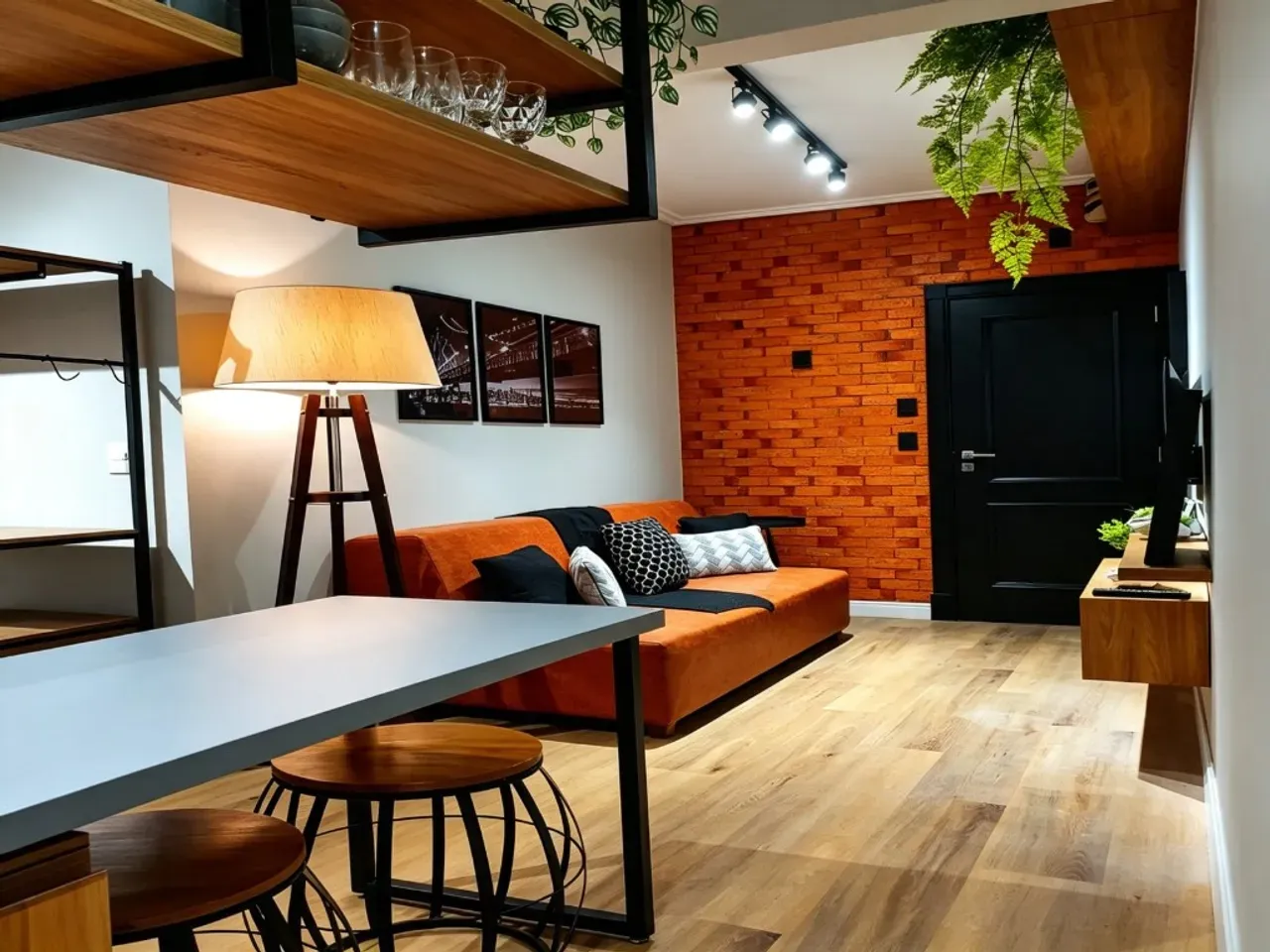 Estudio amueblado con estilo industrial y cocina abierta — photo 10