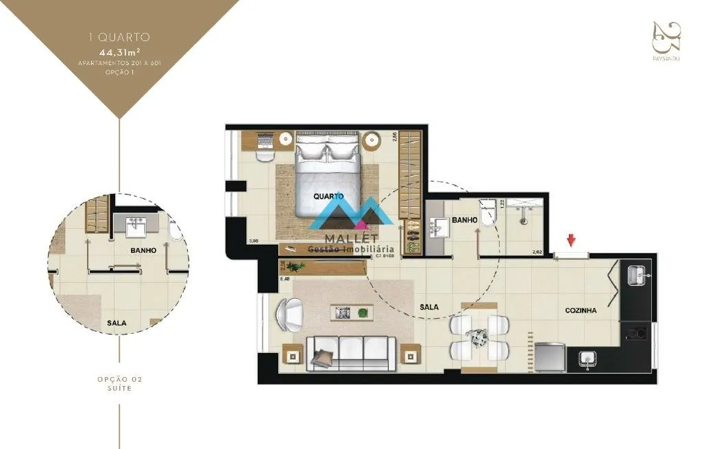 Apartamento de 1 quarto de 45 m² com cozinha americana — photo 25