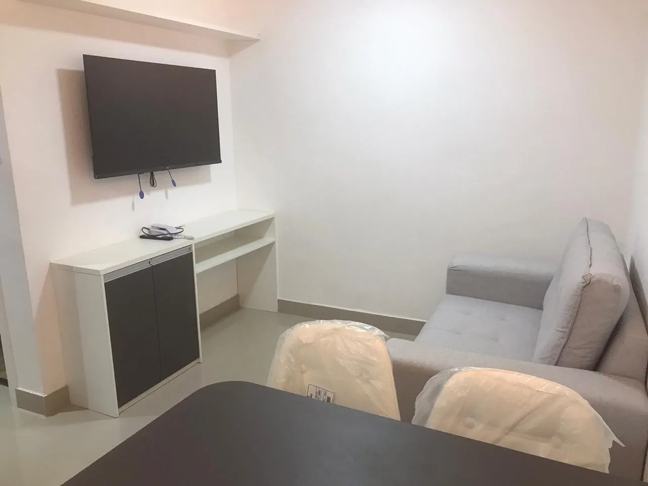 Furnished studio-style apartment with open-plan kitchen