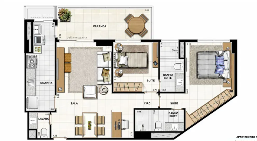 Floor-to-ceiling windows in a 2-bedroom apartment, 90 m² — photo 48