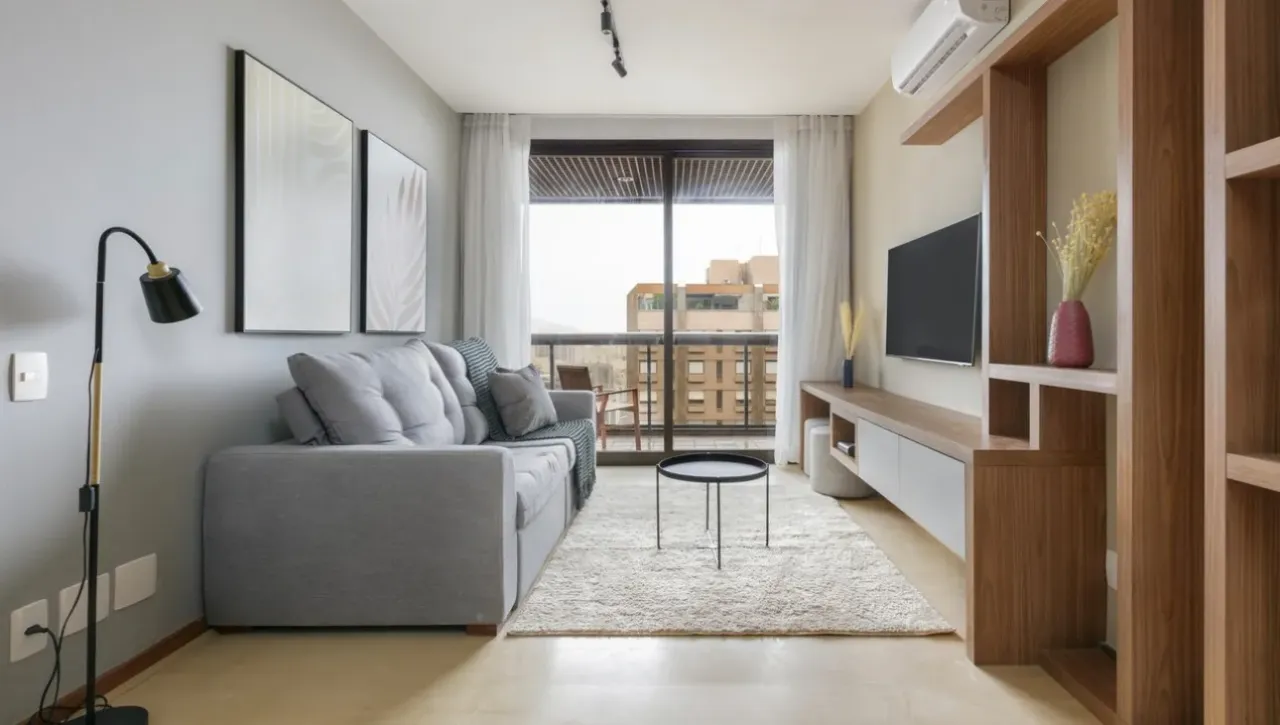 Apartamento mobiliado com cozinha aberta e 2 quartos
