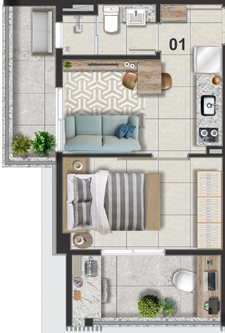 Apartamento mobiliado com 1 quarto e sacada envidraçada — photo 25
