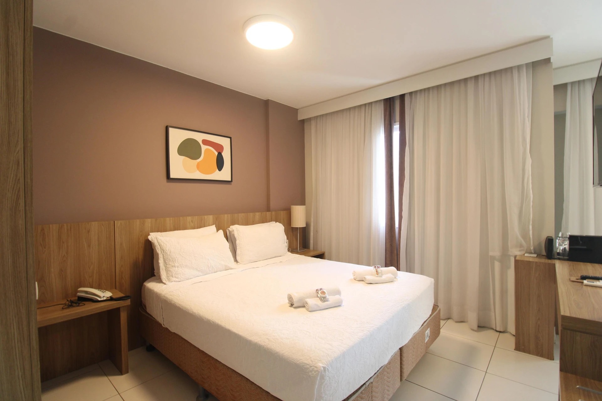 Furnished studio in a building with a sauna